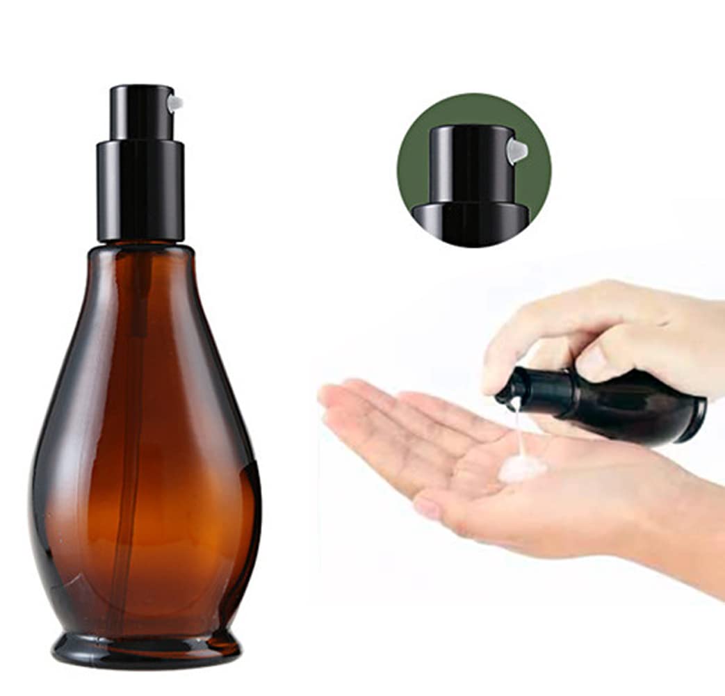 2Pcs 100Ml Amber Glass Travel Bottles Cosmetic Cream Pump Bottle Travel Size Pump Dispenser Lotion Dispenser Bottles Cosmetic Co